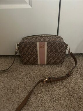 Anne Klein Brown Crossbody with Pink & Cream Stripe